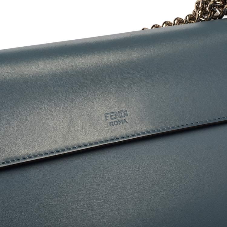 Pre Owned Fendi Ash Blue Leather Kan I F Top Handle Bag