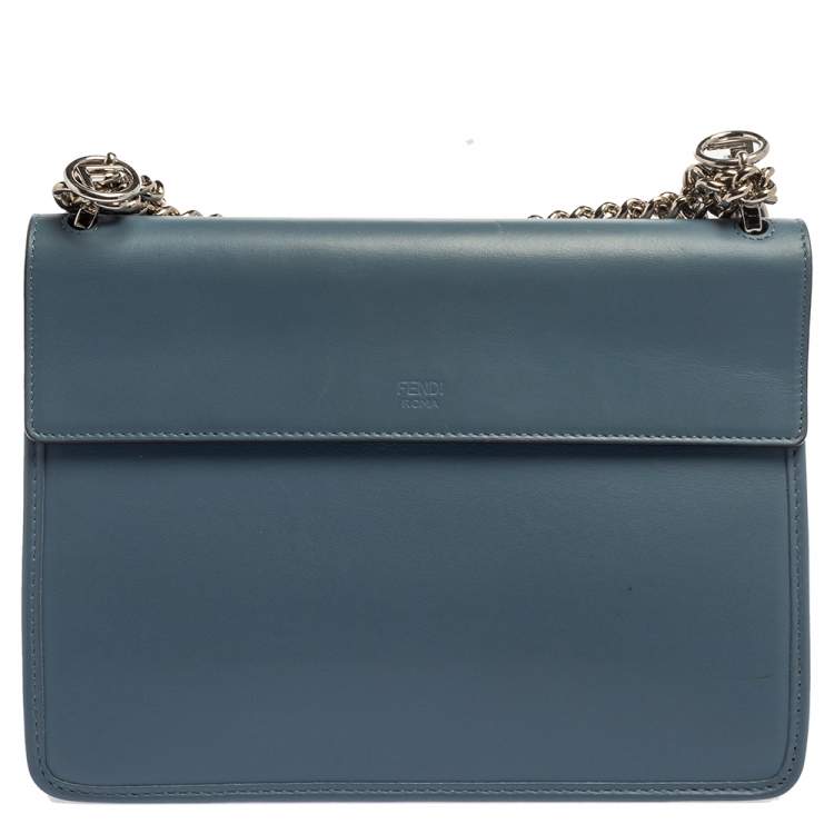 Pre Owned Fendi Ash Blue Leather Kan I F Top Handle Bag