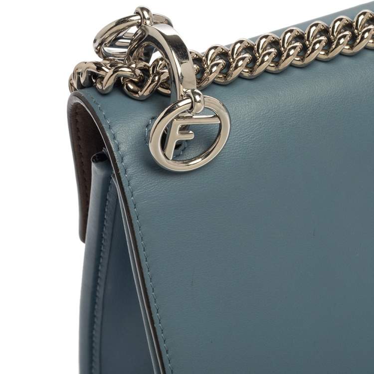Pre Owned Fendi Ash Blue Leather Kan I F Top Handle Bag