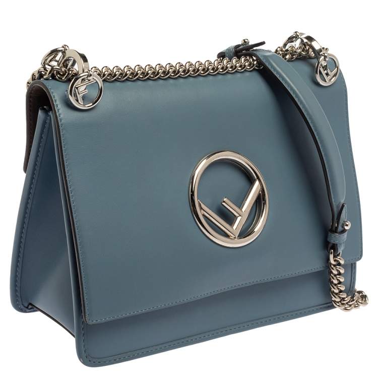 Pre Owned Fendi Ash Blue Leather Kan I F Top Handle Bag