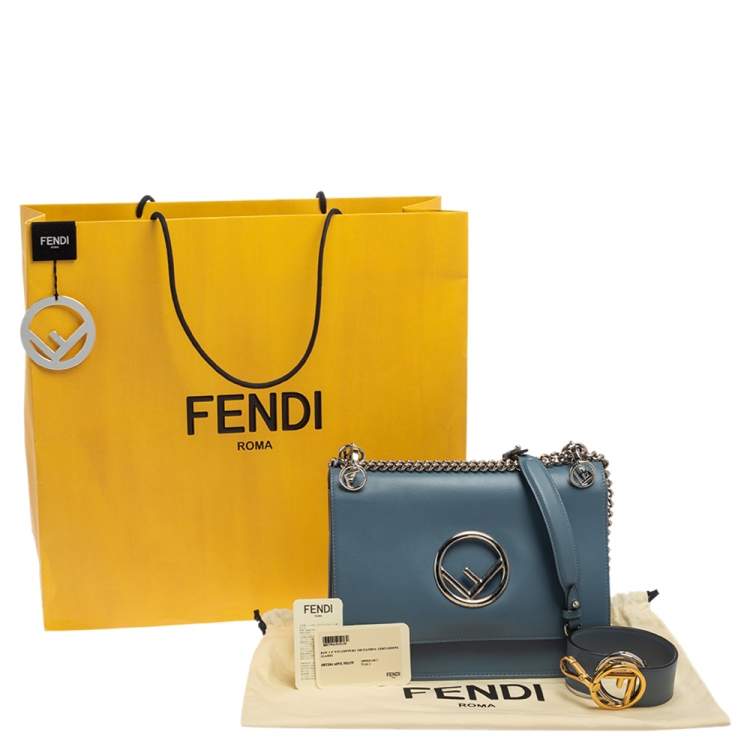 Pre Owned Fendi Ash Blue Leather Kan I F Top Handle Bag