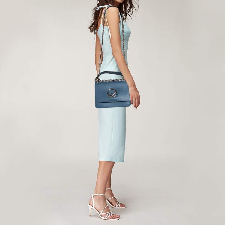 Pre Owned Fendi Ash Blue Leather Kan I F Top Handle Bag