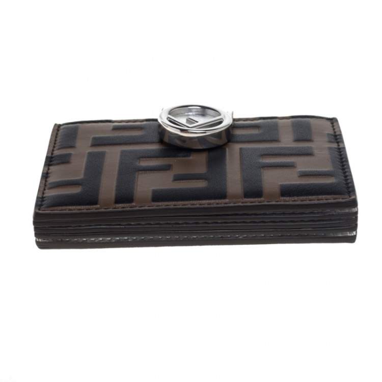 Pre Owned Fendi Tobacco/Silver Zucca Leather Maya Card Holder
