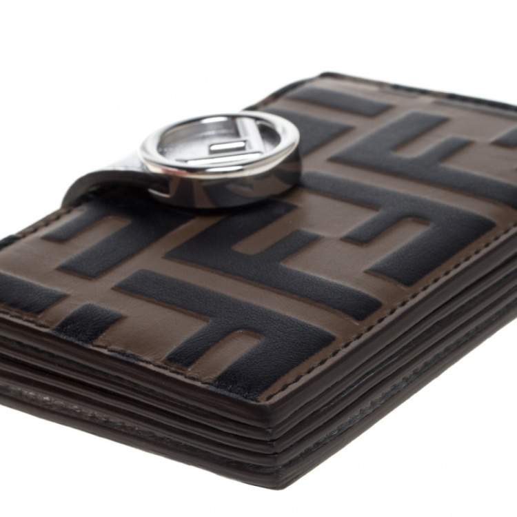 Pre Owned Fendi Tobacco/Silver Zucca Leather Maya Card Holder