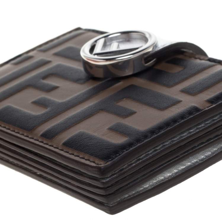 Pre Owned Fendi Tobacco/Silver Zucca Leather Maya Card Holder