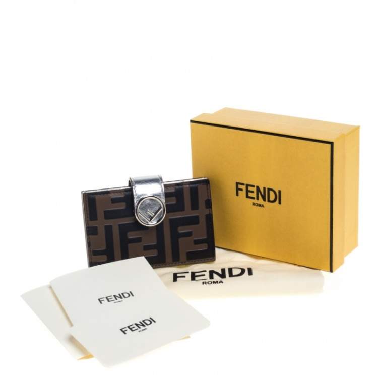 Pre Owned Fendi Tobacco/Silver Zucca Leather Maya Card Holder