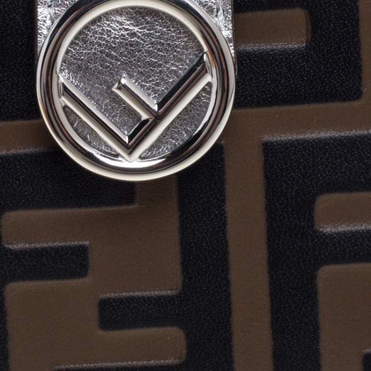 Pre Owned Fendi Tobacco/Silver Zucca Leather Maya Card Holder