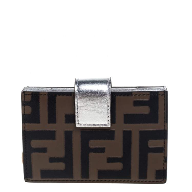 Pre Owned Fendi Tobacco/Silver Zucca Leather Maya Card Holder