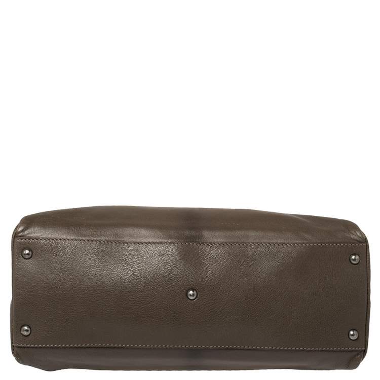 Pre Owned Fendi Olive Green Leather Large Peekaboo Top Handle Bag