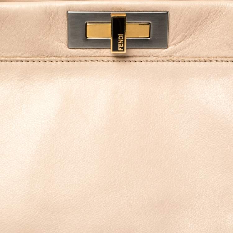 Pre Owned Fendi Beige Leather Large Peekaboo Top Handle Bag