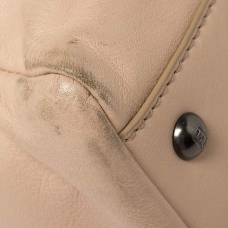 Pre Owned Fendi Beige Leather Large Peekaboo Top Handle Bag