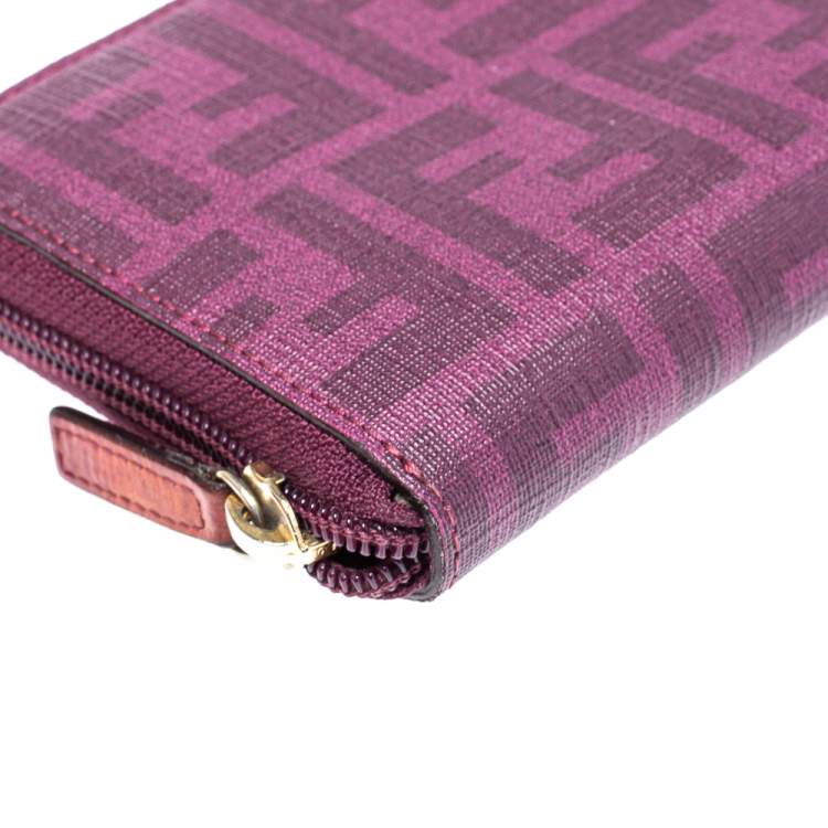 Pre Owned Fendi Purple Zucca Coated Canvas Zip Wallet