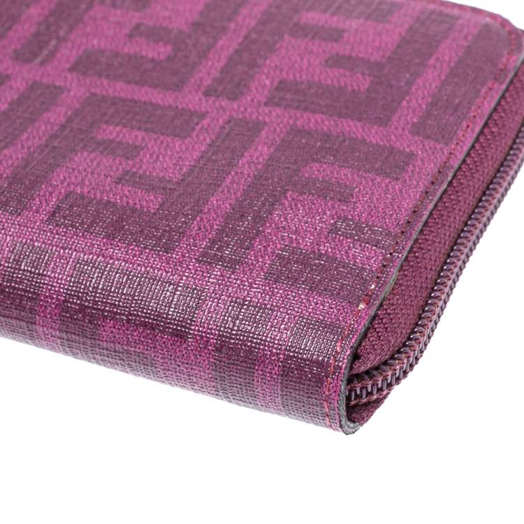 Pre Owned Fendi Purple Zucca Coated Canvas Zip Wallet