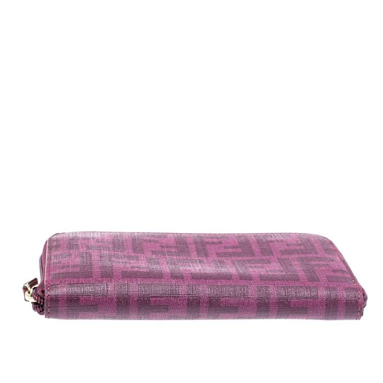 Pre Owned Fendi Purple Zucca Coated Canvas Zip Wallet