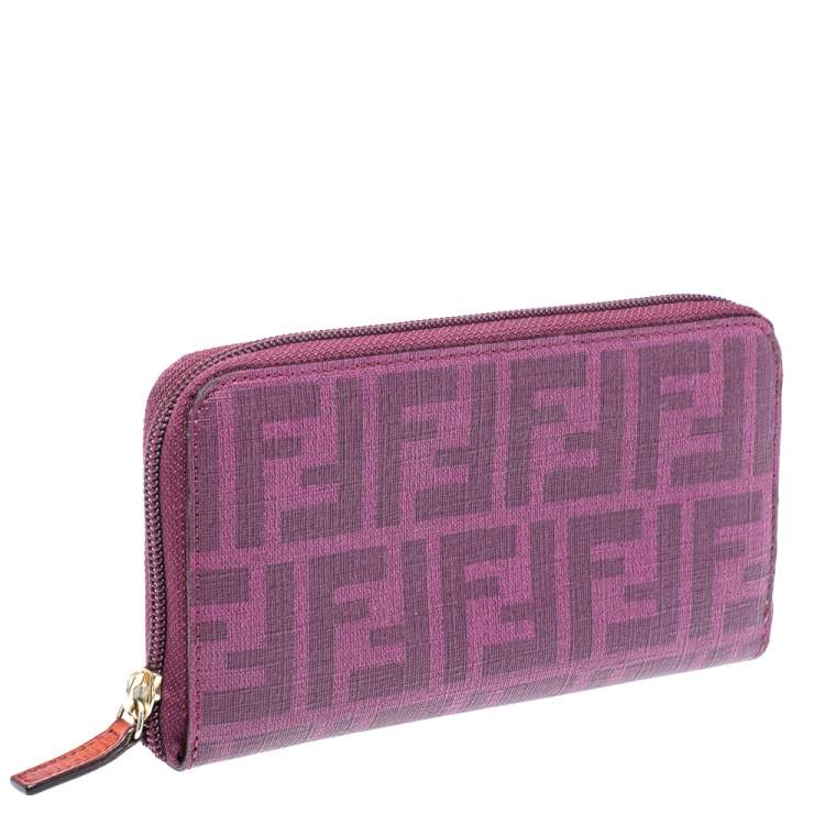 Pre Owned Fendi Purple Zucca Coated Canvas Zip Wallet