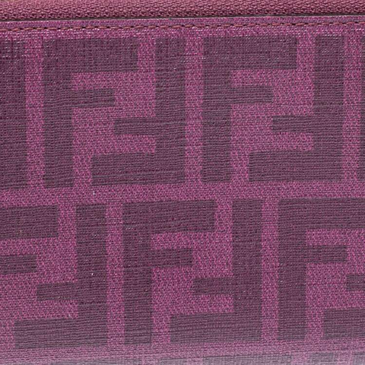 Pre Owned Fendi Purple Zucca Coated Canvas Zip Wallet
