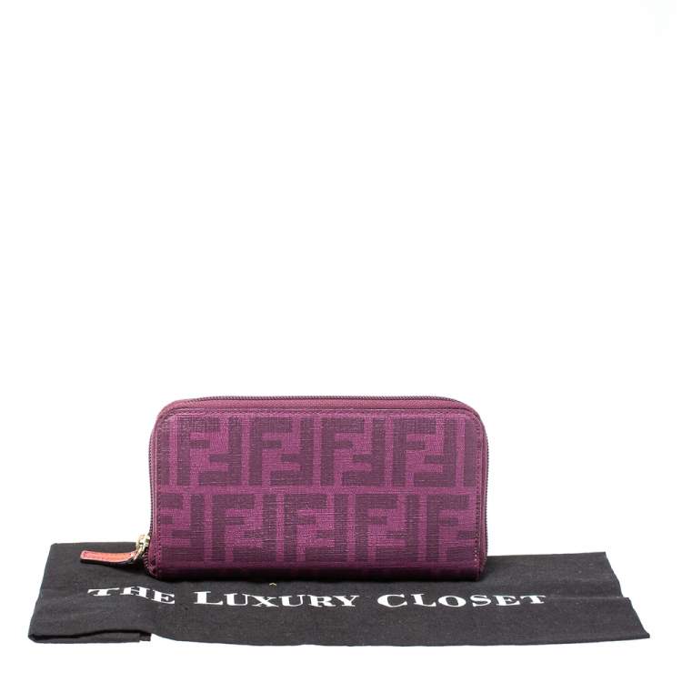 Pre Owned Fendi Purple Zucca Coated Canvas Zip Wallet