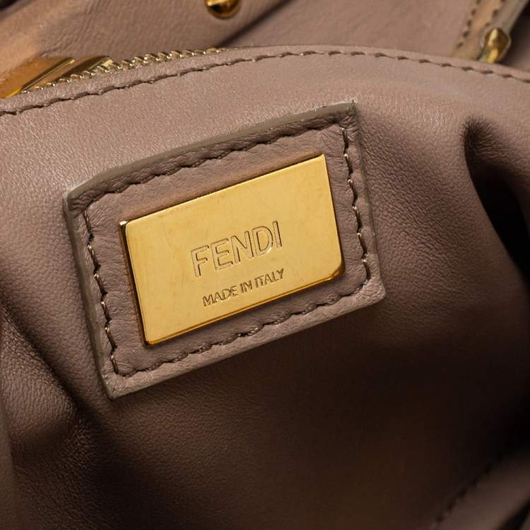 Pre Owned Fendi Beige Leather Mini Peekaboo Top Handle Bag