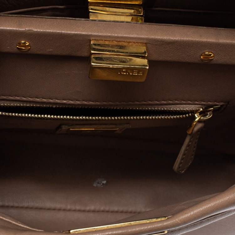 Pre Owned Fendi Beige Leather Mini Peekaboo Top Handle Bag