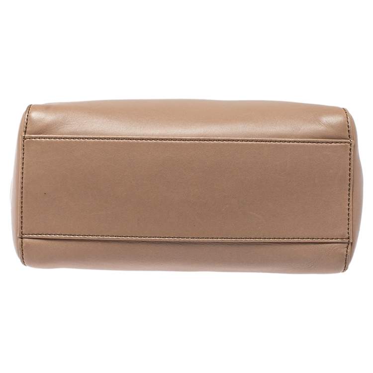 Pre Owned Fendi Beige Leather Mini Peekaboo Top Handle Bag