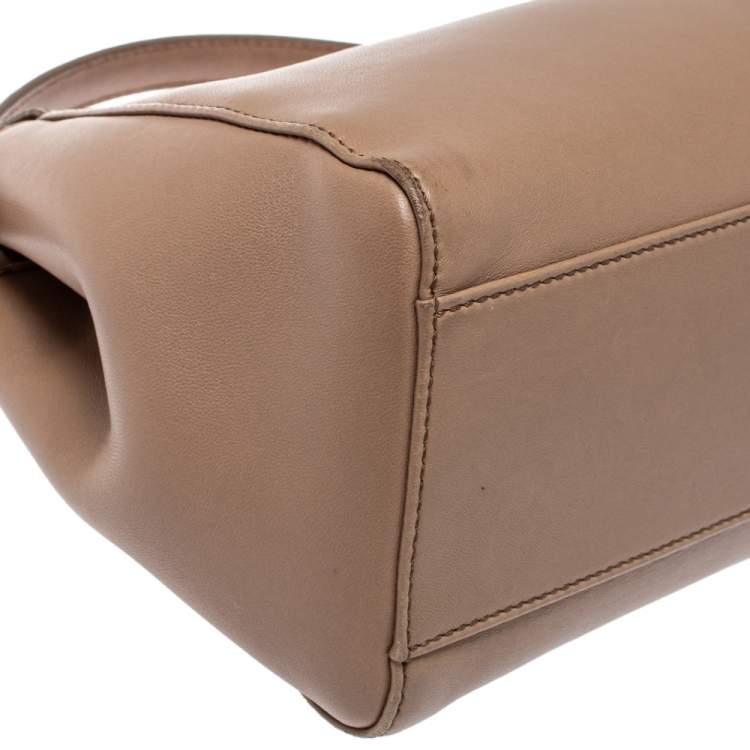 Pre Owned Fendi Beige Leather Mini Peekaboo Top Handle Bag