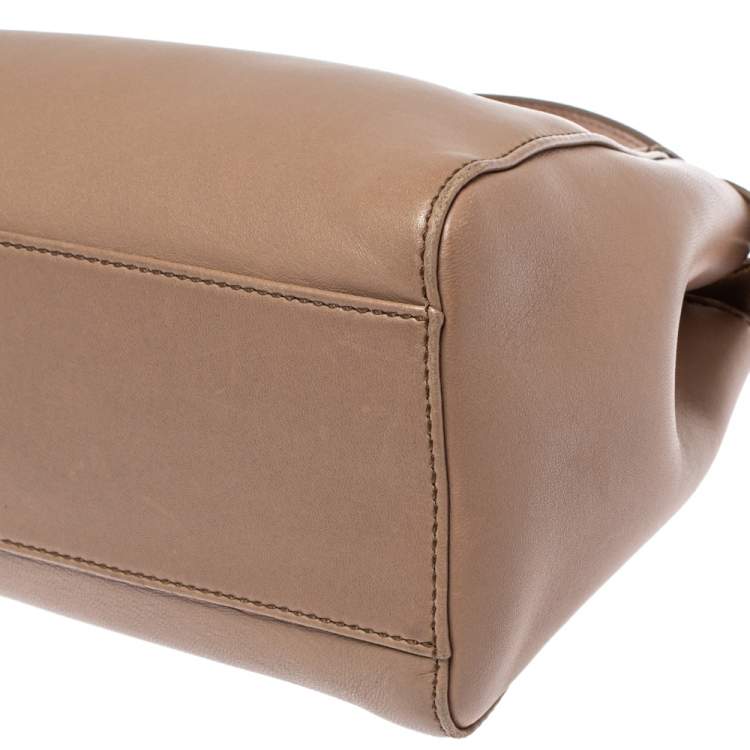 Pre Owned Fendi Beige Leather Mini Peekaboo Top Handle Bag