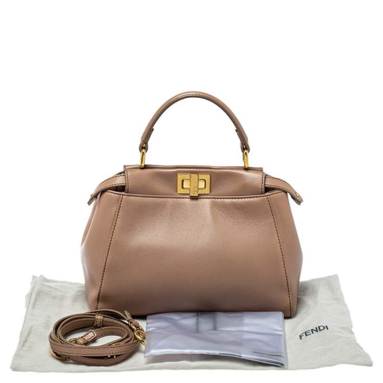 Pre Owned Fendi Beige Leather Mini Peekaboo Top Handle Bag