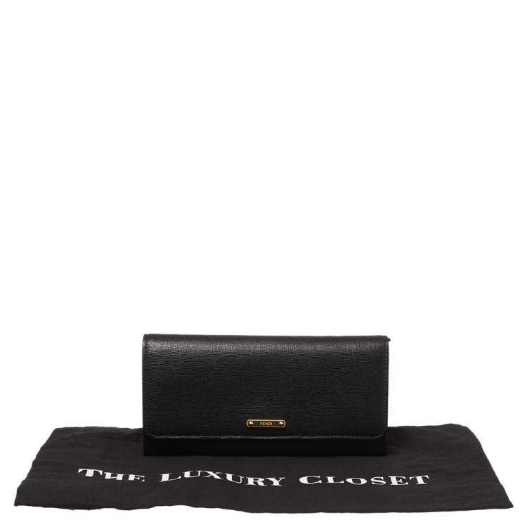Pre Owned Fendi Black Leather Flap Elite Continental Wallet