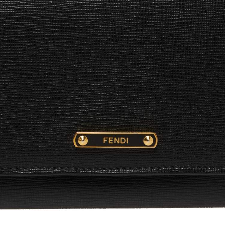 Pre Owned Fendi Black Leather Flap Elite Continental Wallet