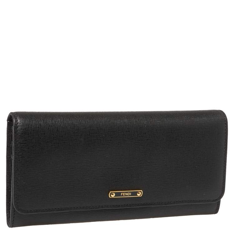 Pre Owned Fendi Black Leather Flap Elite Continental Wallet