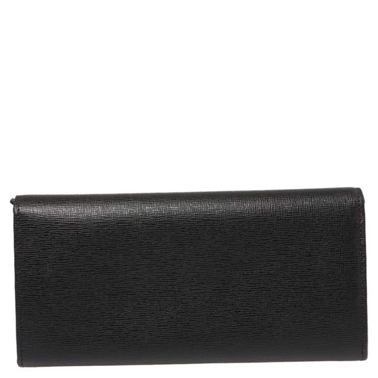 Pre Owned Fendi Black Leather Flap Elite Continental Wallet