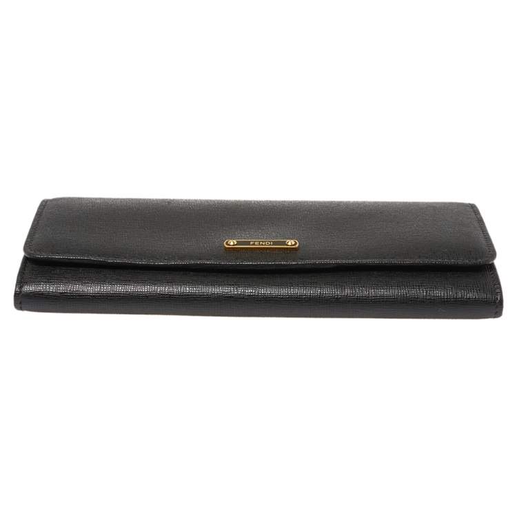 Pre Owned Fendi Black Leather Flap Elite Continental Wallet