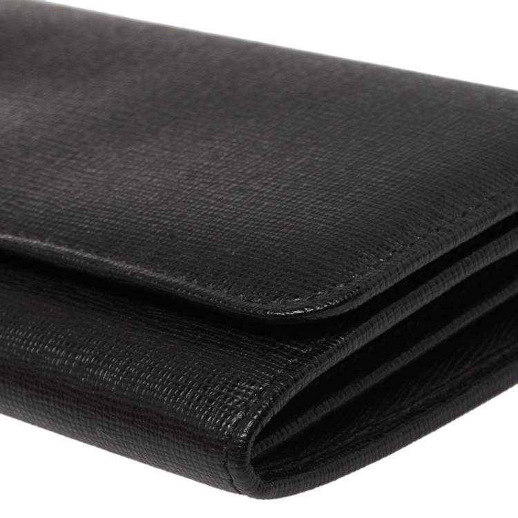 Pre Owned Fendi Black Leather Flap Elite Continental Wallet