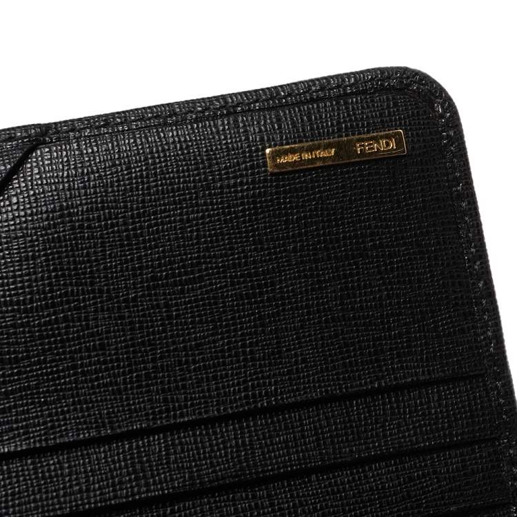 Pre Owned Fendi Black Leather Flap Elite Continental Wallet