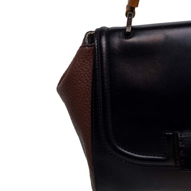 Pre Owned Fendi Black/Brown Leather Silvana Top Handle Bag