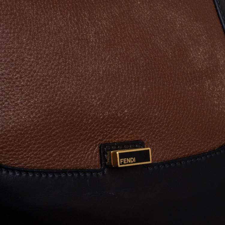 Pre Owned Fendi Black/Brown Leather Silvana Top Handle Bag