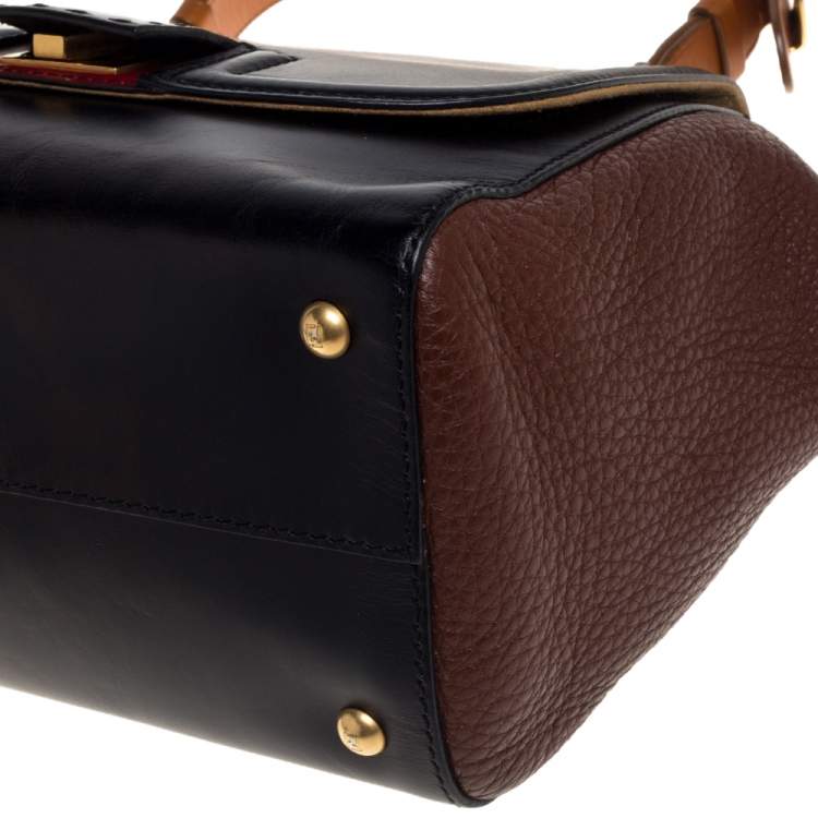 Pre Owned Fendi Black/Brown Leather Silvana Top Handle Bag