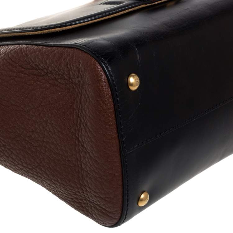 Pre Owned Fendi Black/Brown Leather Silvana Top Handle Bag