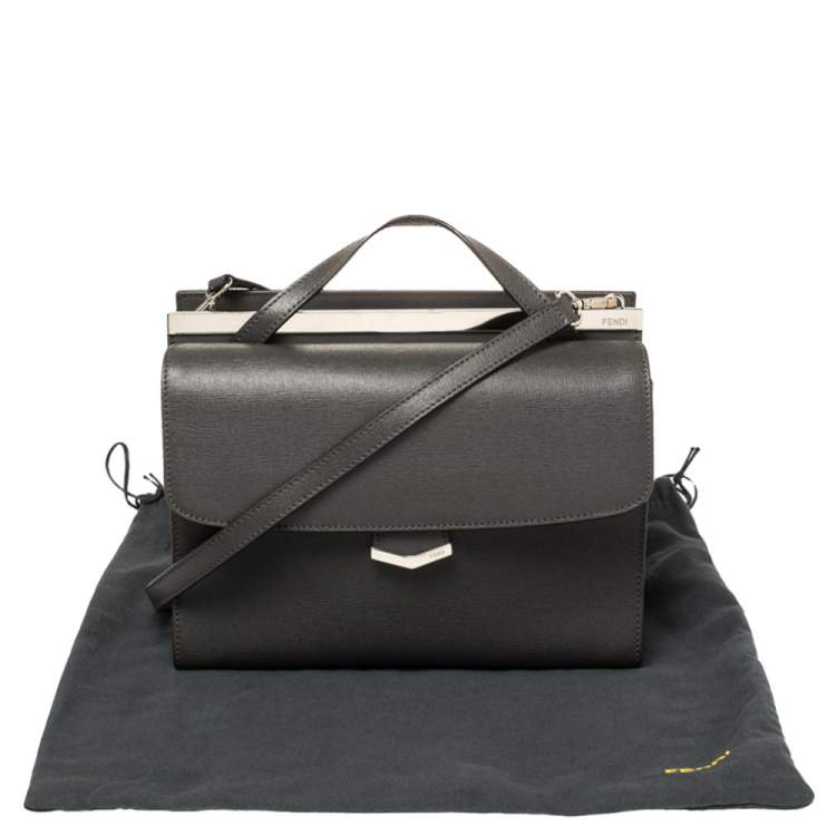 Pre Owned Fendi Grey Textured Leather Small Demi Jour Top Handle Bag