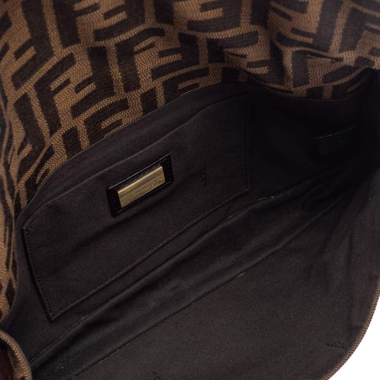 Pre Owned Fendi Tobacco Zucca Canvas and Leather Double Buckle Baguette Bag