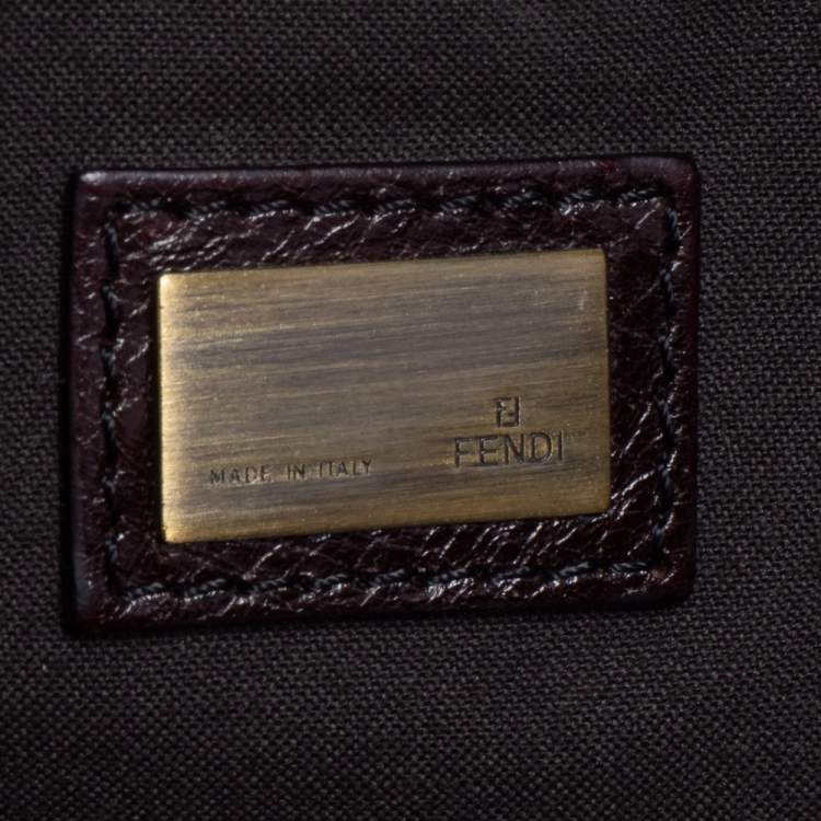 Pre Owned Fendi Tobacco Zucca Canvas and Leather Double Buckle Baguette Bag