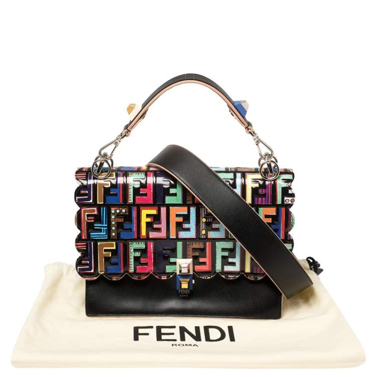 Pre Owned Fendi Multicolor Leather Zucca Embossed Kan I Top Handle Bag
