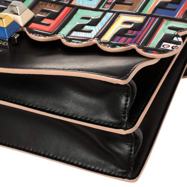 Pre Owned Fendi Multicolor Leather Zucca Embossed Kan I Top Handle Bag