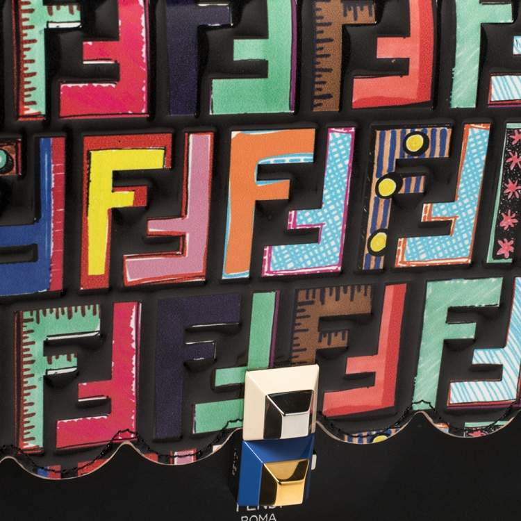 Pre Owned Fendi Multicolor Leather Zucca Embossed Kan I Top Handle Bag