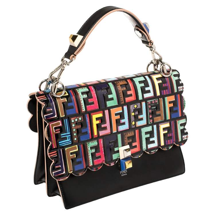 Pre Owned Fendi Multicolor Leather Zucca Embossed Kan I Top Handle Bag