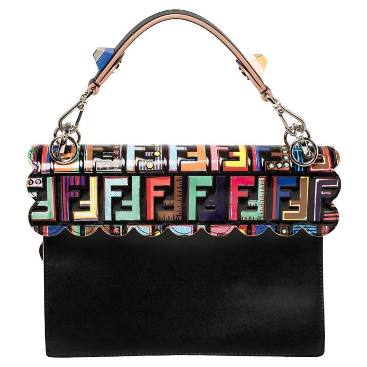 Pre Owned Fendi Multicolor Leather Zucca Embossed Kan I Top Handle Bag