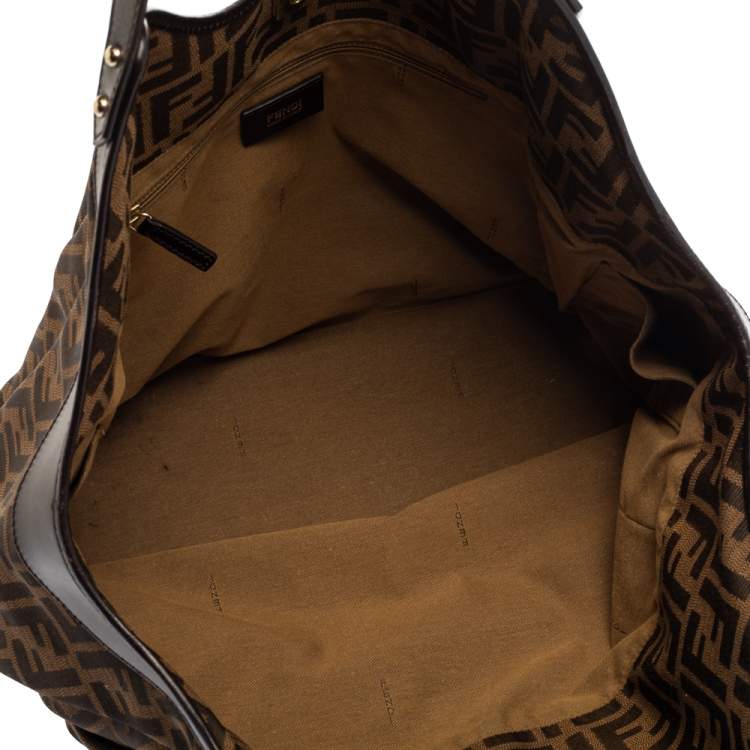 Pre Owned Fendi Tobacco Zucca Canvas and Leather Hobo