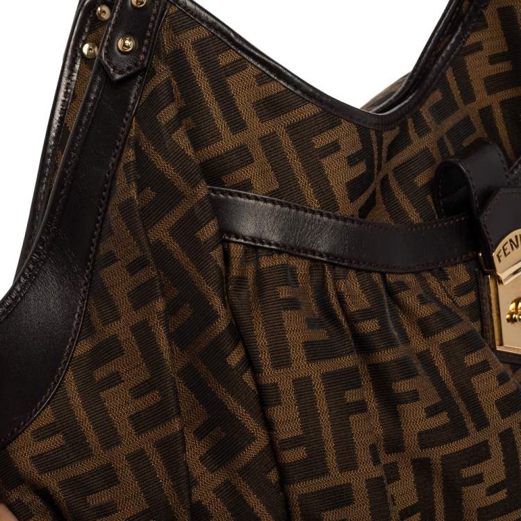Pre Owned Fendi Tobacco Zucca Canvas and Leather Hobo