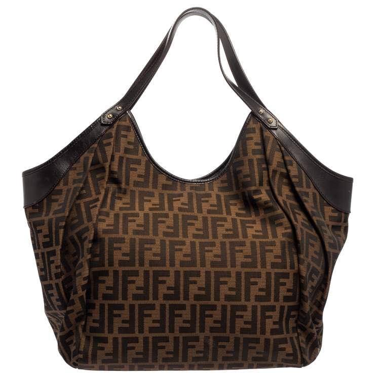 Pre Owned Fendi Tobacco Zucca Canvas and Leather Hobo