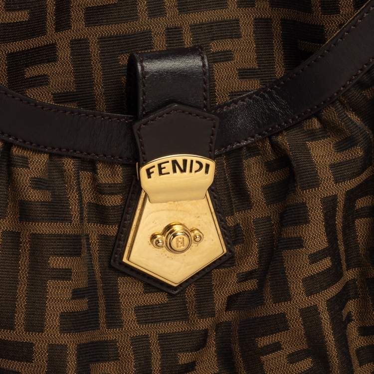 Pre Owned Fendi Tobacco Zucca Canvas and Leather Hobo